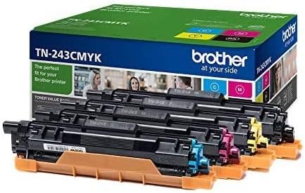 Brother TN-243BK/TN-243C/TN-243M/TN-243Y Toner Cartridges, Black/Cyan/Magenta/Yellow, Multi-Pack, Standard Yield, Includes 4 x Toner Cartridges, Brother Genuine Supplies