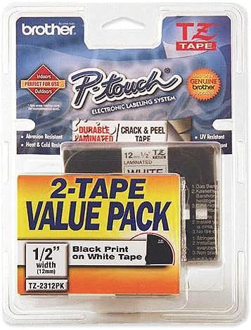 Brother TZE-2312PK 1/2" Black on White 2 Pack Label Tape