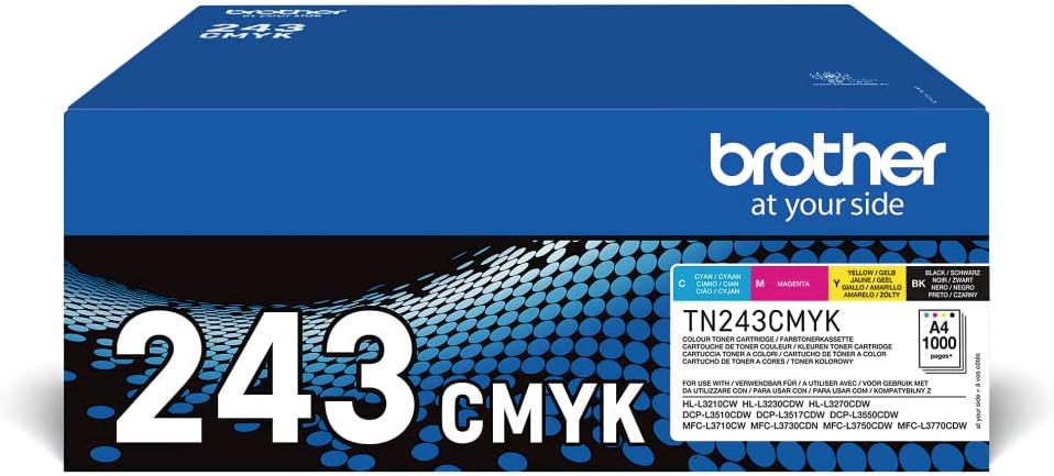 Brother TN-243BK/TN-243C/TN-243M/TN-243Y Toner Cartridges, Black/Cyan/Magenta/Yellow, Multi-Pack, Standard Yield, Includes 4 x Toner Cartridges, Brother Genuine Supplies