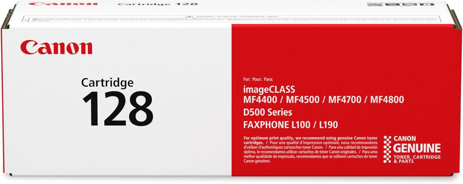 Canon Genuine 128 Black Toner Cartridge Compatible with MF4450, MF4770n, MF4570 Series, MF4800 Series, D530, D550, L100, L190