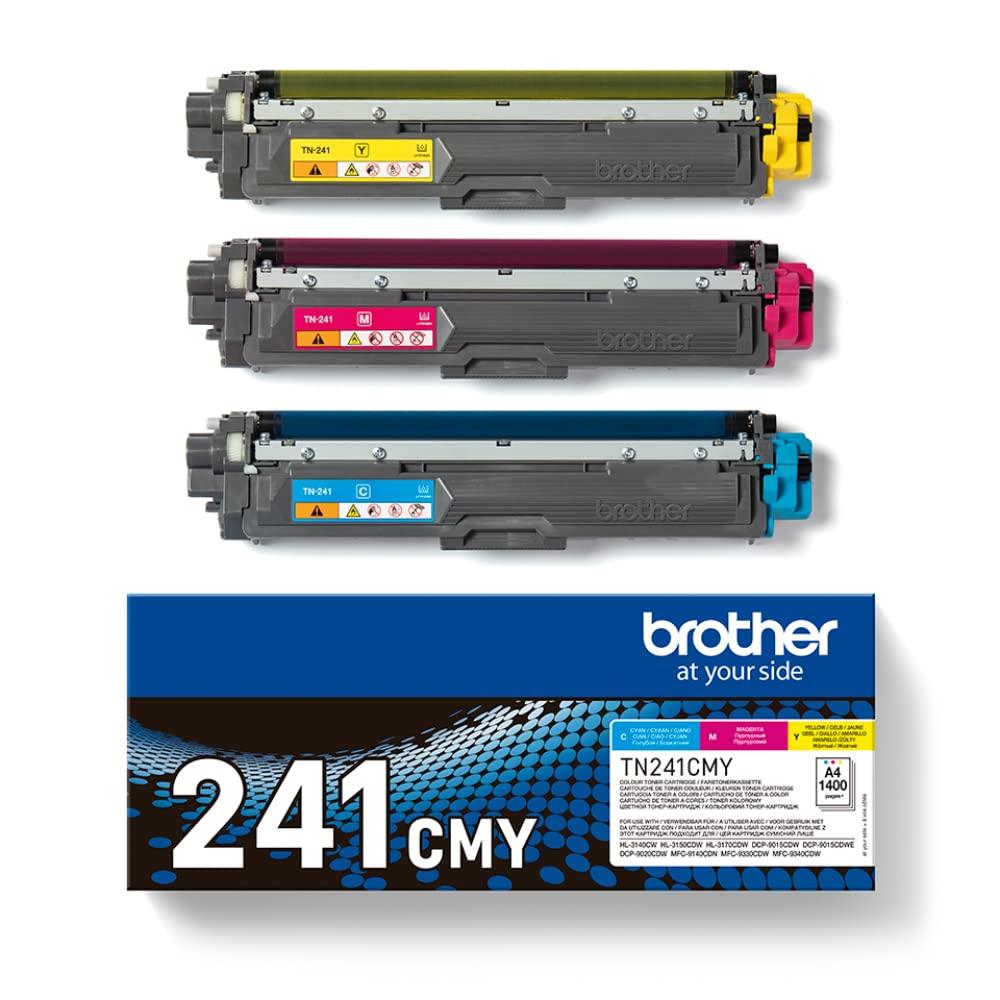 Brother TN-241C/TN-241M/TN-241Y Toner Cartridges, Cyan/Magenta/Yellow, Rainbow Pack, Standard Yield, includes 3 x Toner Cartridges, Genuine Supplies