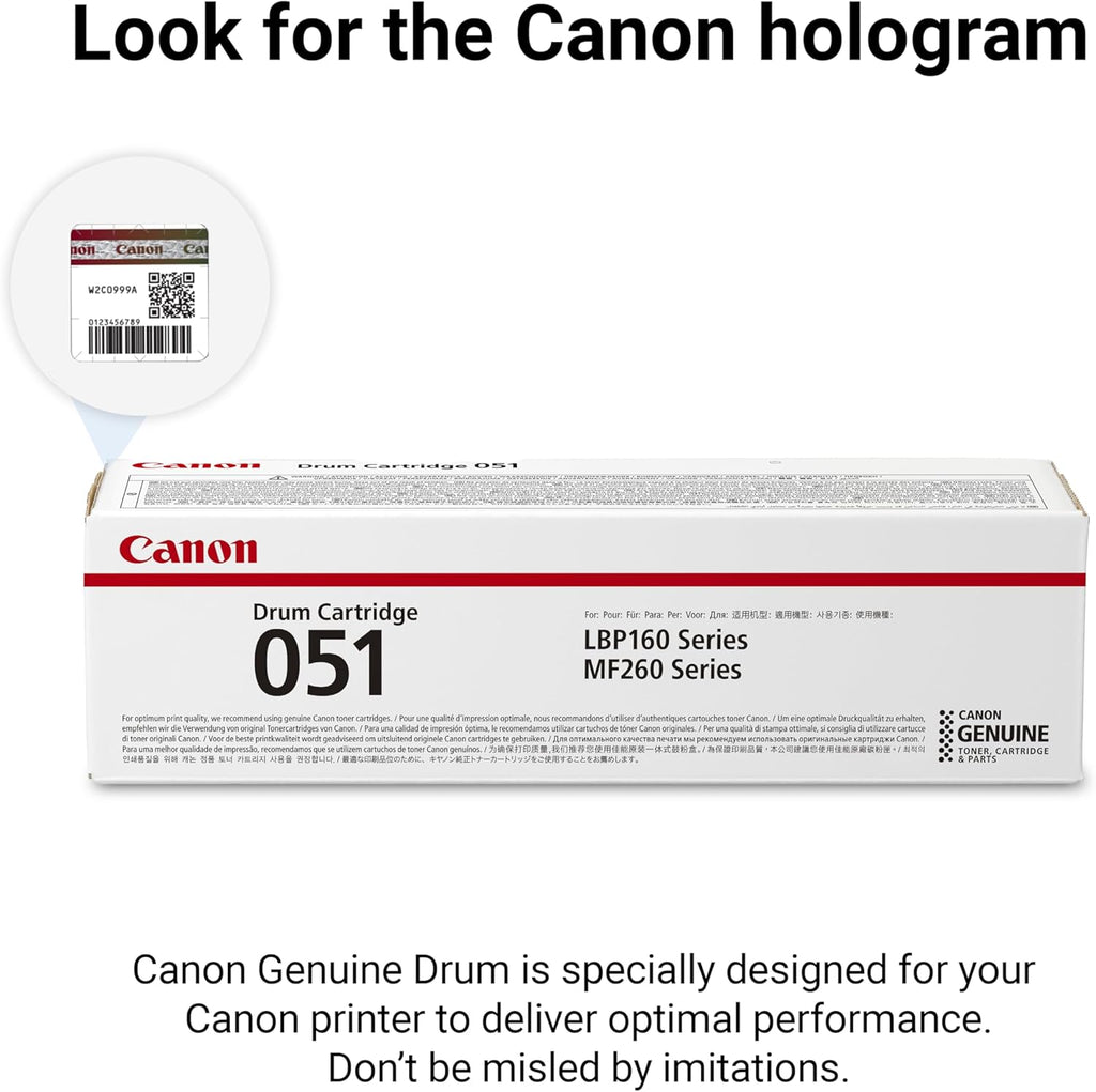 Canon Genuine 051 Black Drum Cartridge Compatible with LBP162dw, MF260 Series