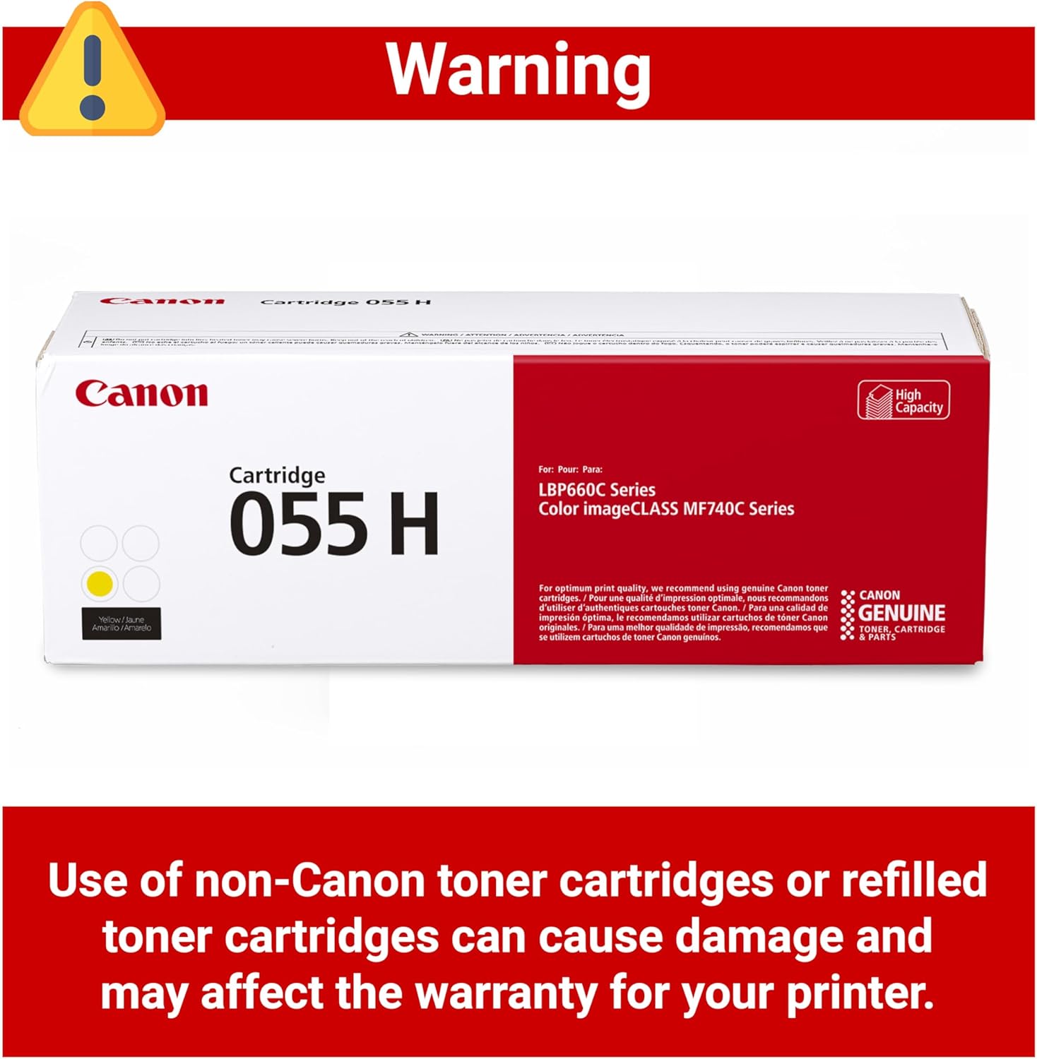 Canon Genuine 055 Yellow Toner Cartridge High Capacity Compatible with LBP664Cdw, MF741Cdw, MF743Cdw, MF745Cdw, MF746Cdw
