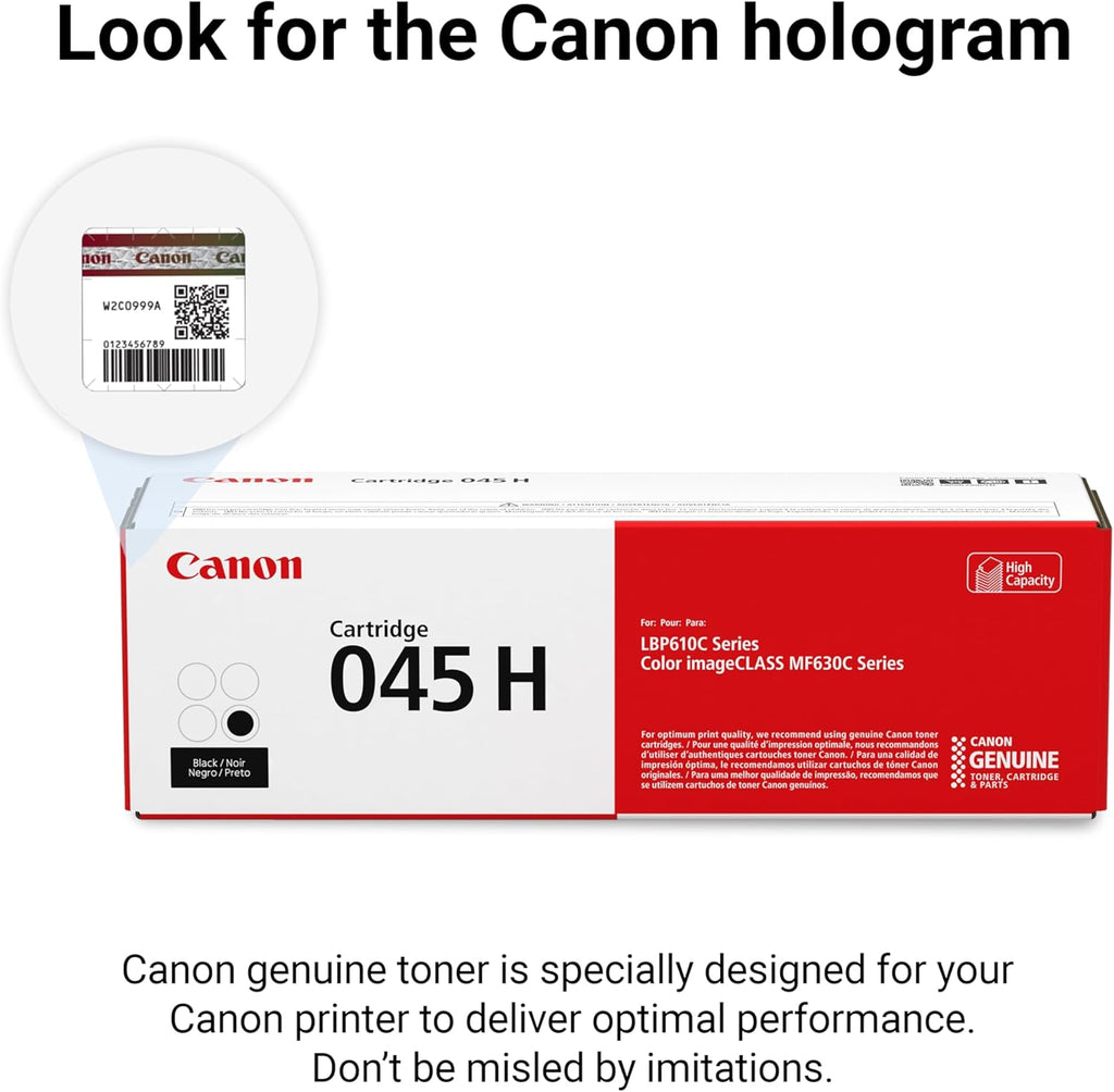 Canon Genuine 045 Black Toner Cartridge High Capacity Compatible with LBP612Cdw, MF632Cdw, MF634Cdw