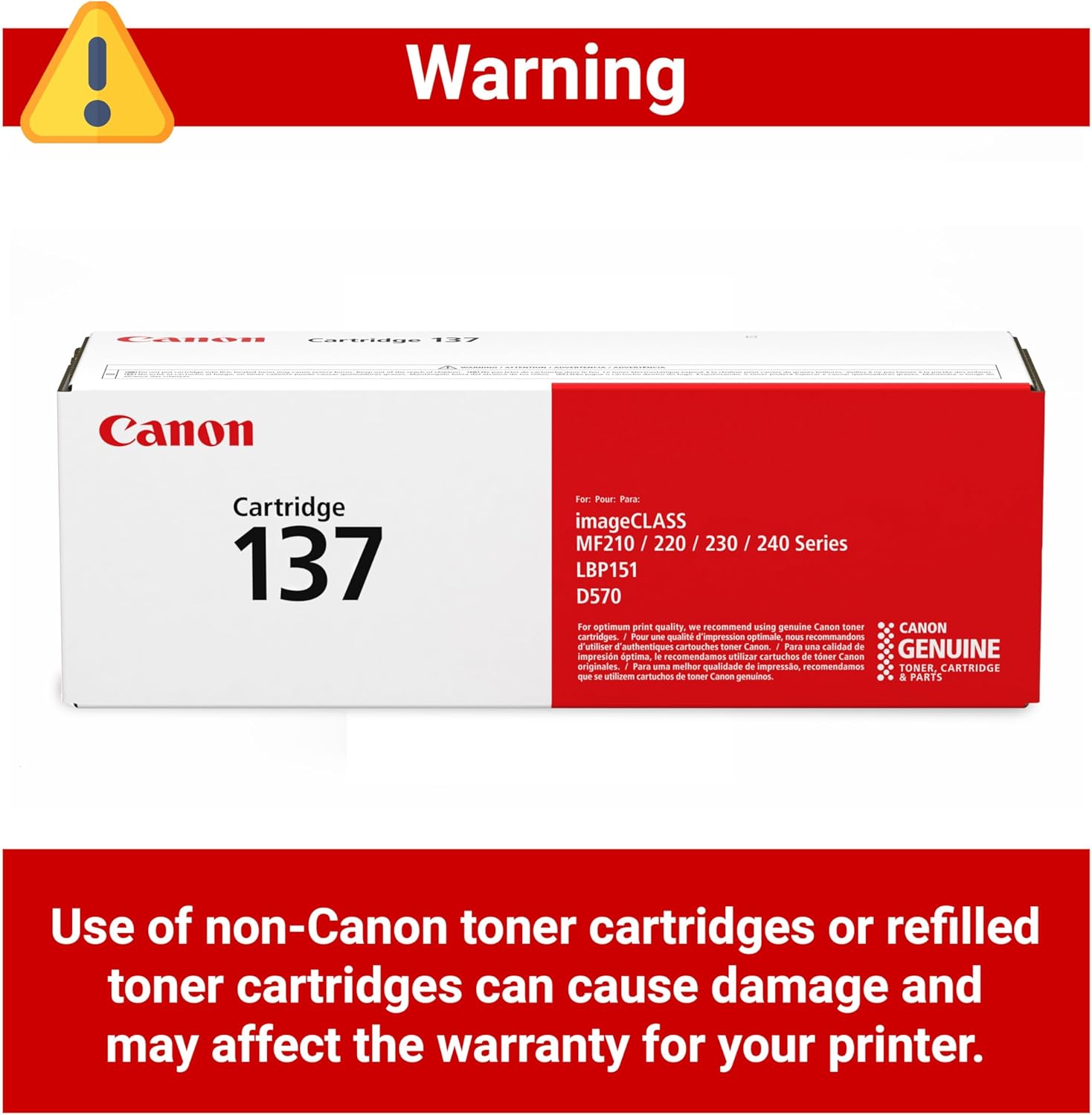 Canon Genuine 137 Black Toner Cartridge Compatible with LBP151dw, MF210 Series, MF220 Series, MF230 Series, MF240 Series, D570