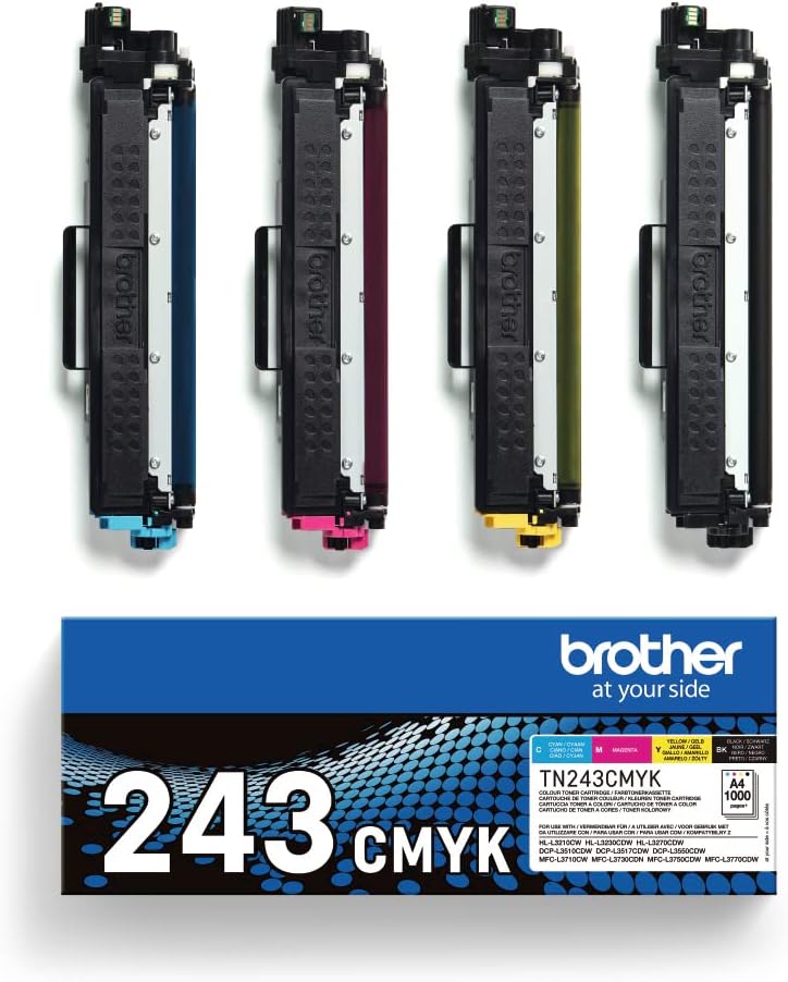 Brother TN-243BK/TN-243C/TN-243M/TN-243Y Toner Cartridges, Black/Cyan/Magenta/Yellow, Multi-Pack, Standard Yield, Includes 4 x Toner Cartridges, Brother Genuine Supplies