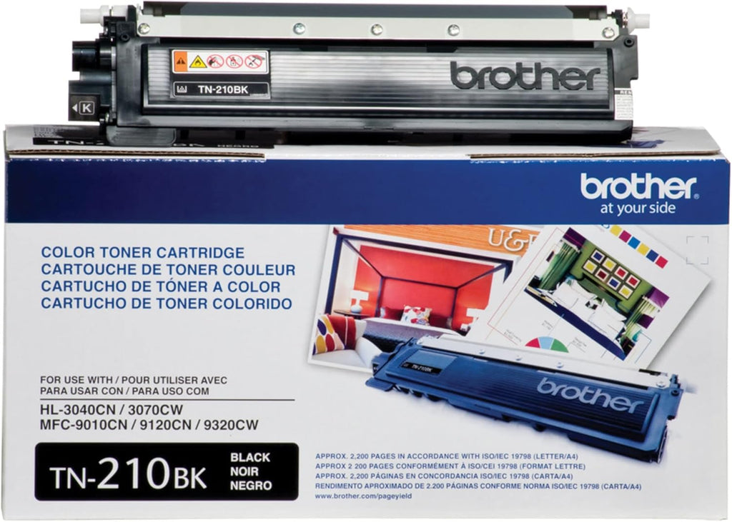 Brother Genuine Standard Yield Toner Cartridge, TN210BK, Replacement Black Toner, Page Yield Up To 2,200 Pages, TN210