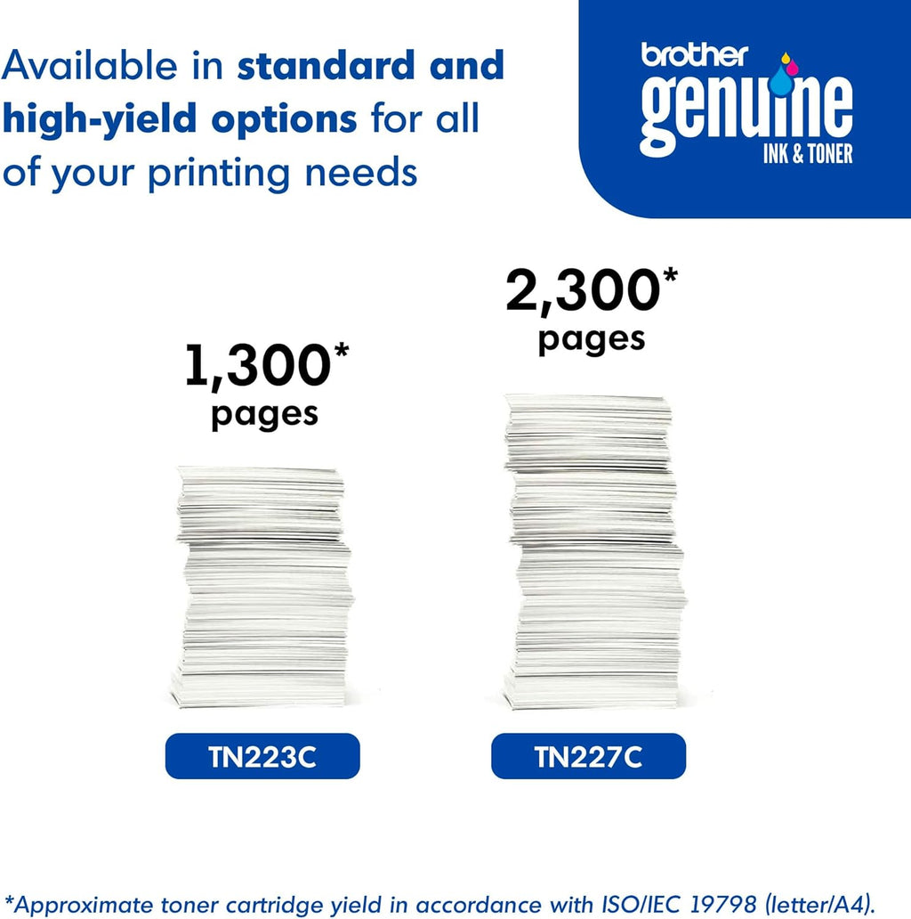 Brother Genuine TN227C, High Yield Toner Cartridge, Replacement Cyan Toner, Page Yield Up to 2,300 Pages, TN227, Amazon Dash Replenishment Cartridge 15.3 x 4.1 x 6.1 inches