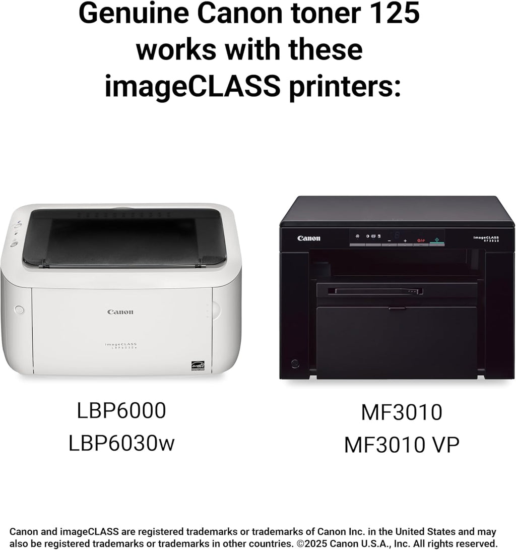 Canon Genuine 125 Black Toner Cartridge Compatible with MF3010, MF3010 VP, LBP6000, LBP6030w