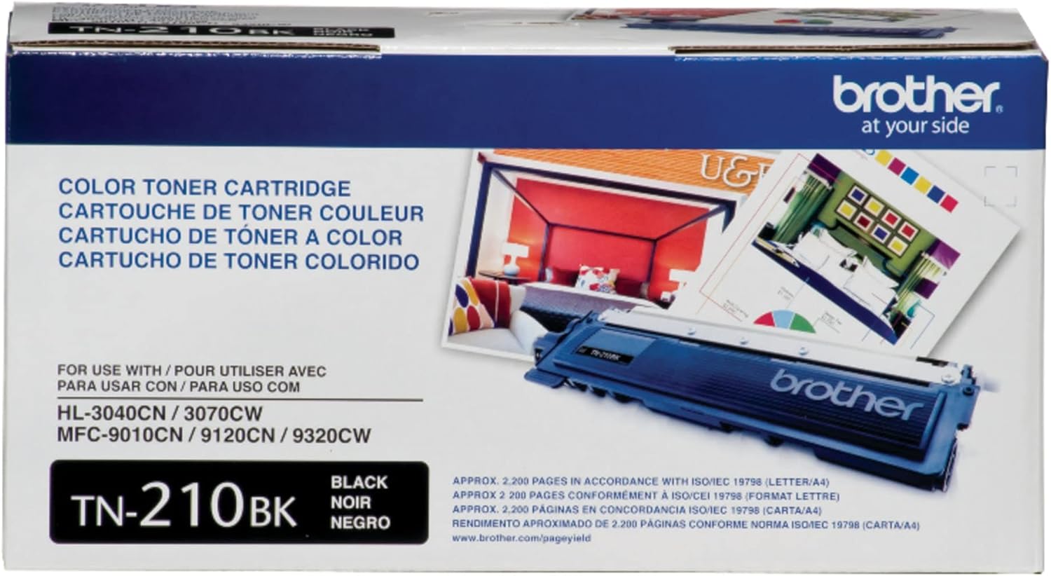 Brother Genuine Standard Yield Toner Cartridge, TN210BK, Replacement Black Toner, Page Yield Up To 2,200 Pages, TN210