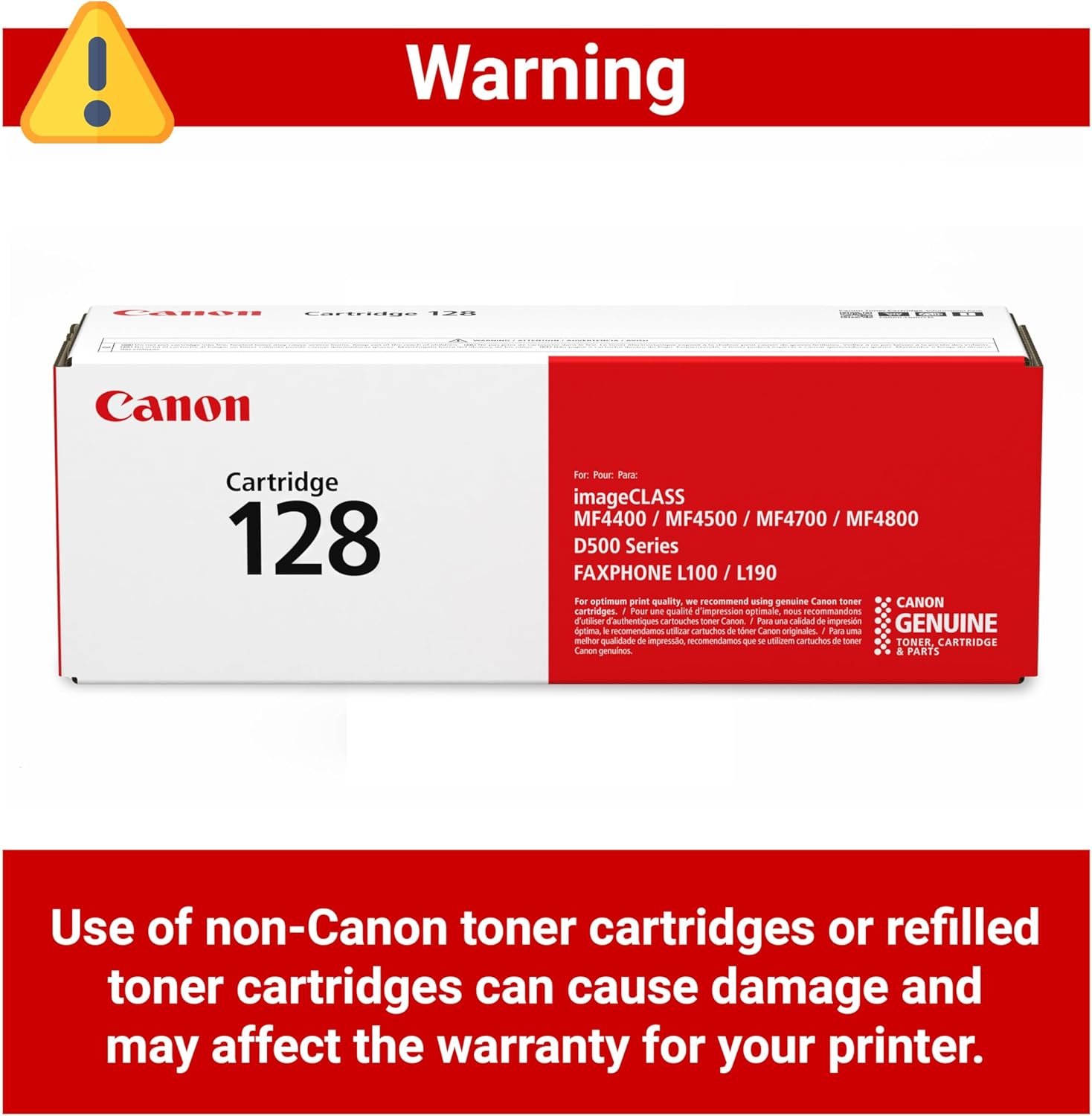 Canon Genuine 128 Black Toner Cartridge Compatible with MF4450, MF4770n, MF4570 Series, MF4800 Series, D530, D550, L100, L190