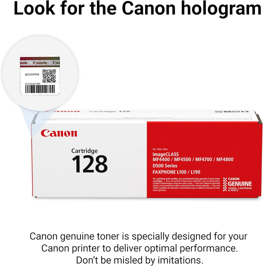 Canon Genuine 128 Black Toner Cartridge Compatible with MF4450, MF4770n, MF4570 Series, MF4800 Series, D530, D550, L100, L190