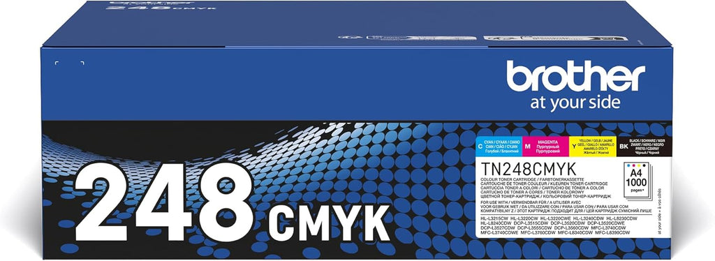 Brother TN-248BK/TN-248C/TN-248M/TN-248Y Toner Cartridges, Black/Cyan/Magenta/Yellow, Multi-Pack, Standard Yield, Includes 4 x Toner Cartridges, Genuine Supplies