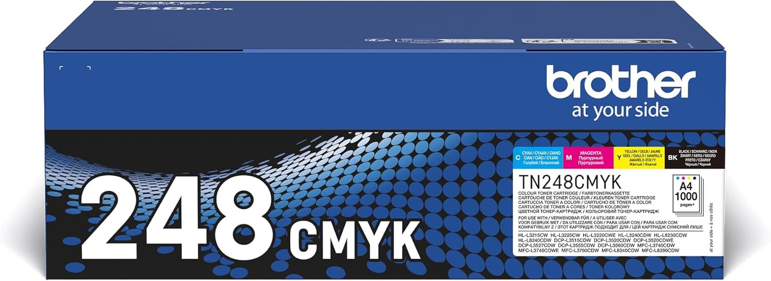 Brother TN-248BK/TN-248C/TN-248M/TN-248Y Toner Cartridges, Black/Cyan/Magenta/Yellow, Multi-Pack, Standard Yield, Includes 4 x Toner Cartridges, Genuine Supplies