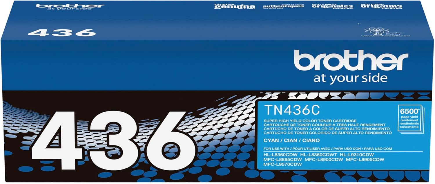Brother Genuine Super High Yield Toner Cartridge, TN436C, Replacement Cyan Toner, Page Yield Up to 6,500 Pages, Amazon Dash Replenishment Cartridge, TN436