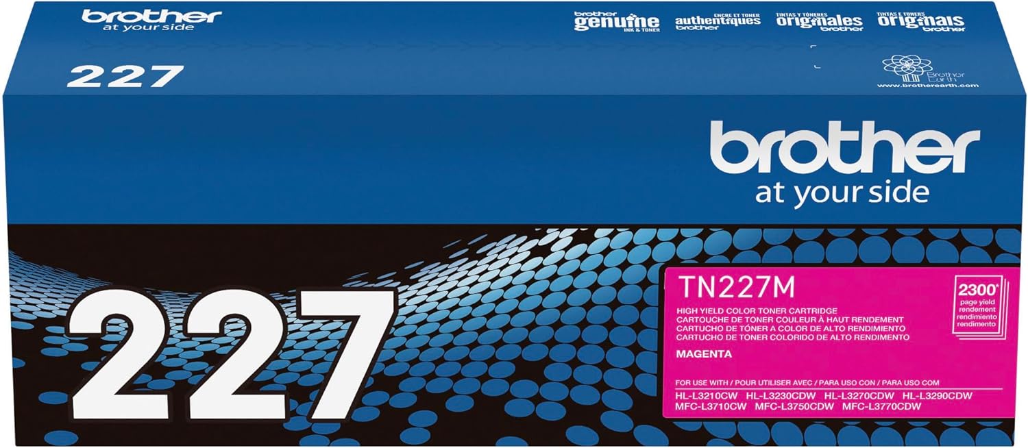 Brother Genuine TN227M, High Yield Toner Cartridge, Replacement Magenta Toner, Page Yield Up to 2,300 Pages, TN227, Amazon Dash Replenishment Cartridge
