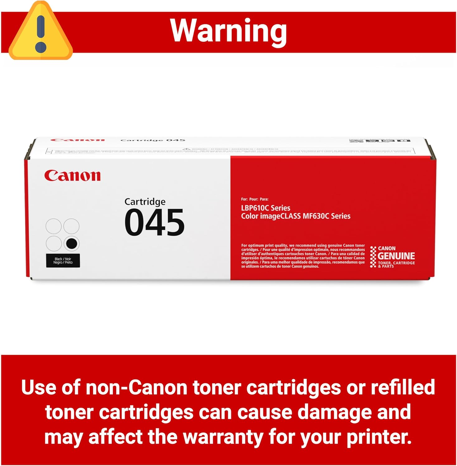Canon Genuine 045 Black Toner Cartridge Compatible with LBP612Cdw, MF632Cdw, MF634Cdw