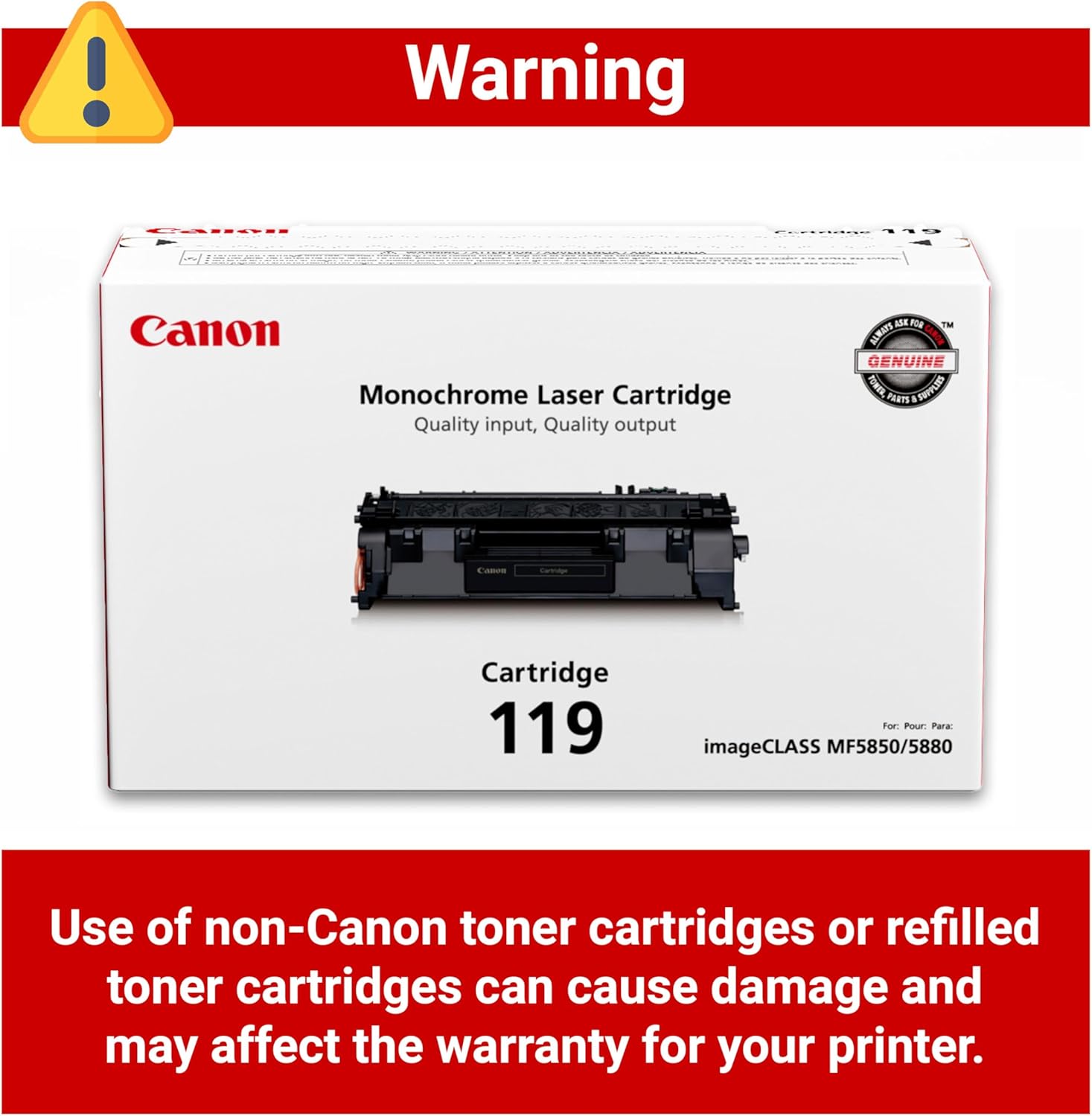 Canon Genuine 119 Black Toner Cartridge Compatible with LBP250 Series, MF410 Series, MF5800 Series, MF5900 Series, MF6100 Series, LBP6300dn, LBP6600 Series