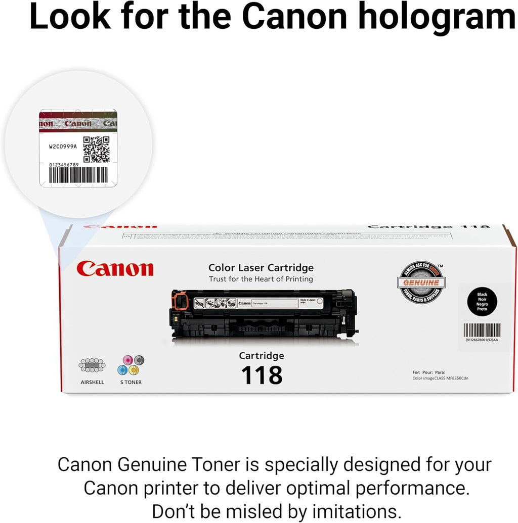 Canon Genuine 118 Black Toner Cartridge Compatible with MF720 Series, LBP7200Cdn, LBP7660Cdn, MF8300 Series, MF8580Cdw