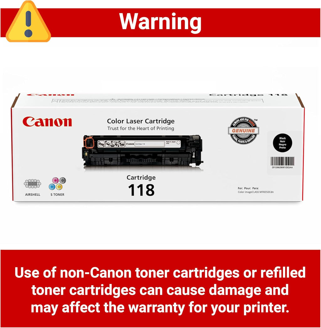 Canon Genuine 118 Black Toner Cartridge Compatible with MF720 Series, LBP7200Cdn, LBP7660Cdn, MF8300 Series, MF8580Cdw