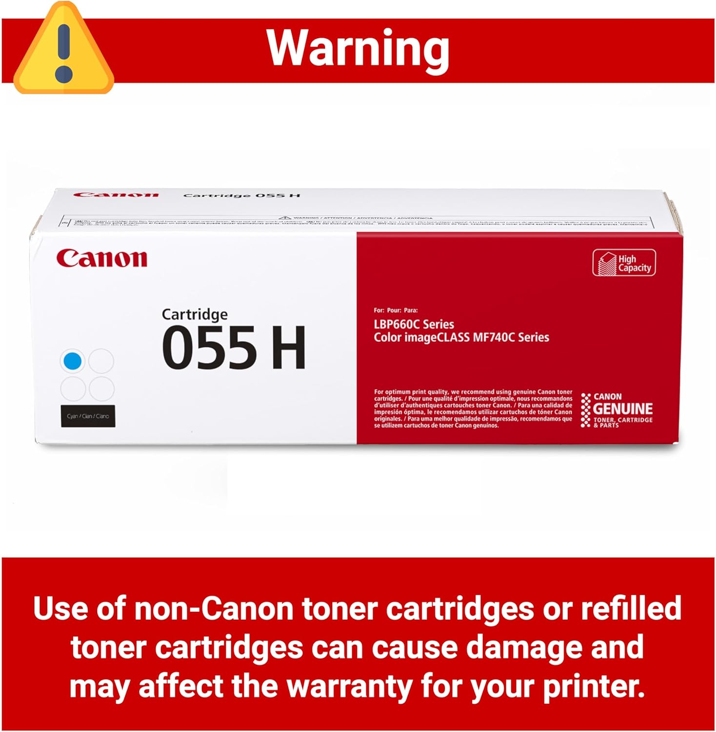 Canon Genuine 055 Cyan Toner Cartridge High Capacity Compatible with LBP664Cdw, MF741Cdw, MF743Cdw, MF745Cdw, MF746Cdw