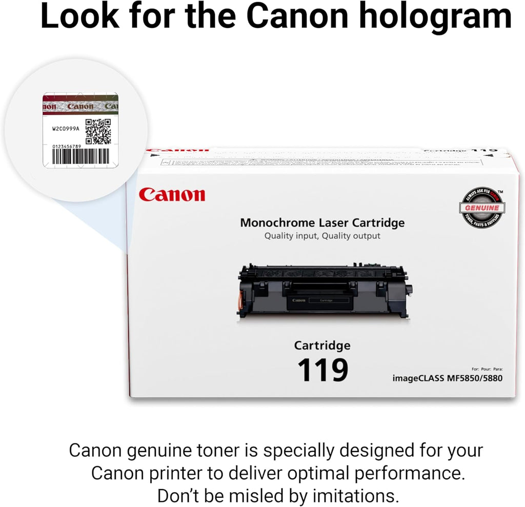 Canon Genuine 119 Black Toner Cartridge Compatible with LBP250 Series, MF410 Series, MF5800 Series, MF5900 Series, MF6100 Series, LBP6300dn, LBP6600 Series
