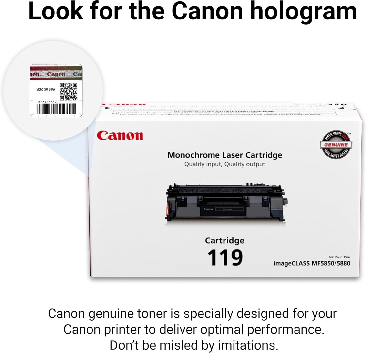 Canon Genuine 119 Black Toner Cartridge Compatible with LBP250 Series, MF410 Series, MF5800 Series, MF5900 Series, MF6100 Series, LBP6300dn, LBP6600 Series