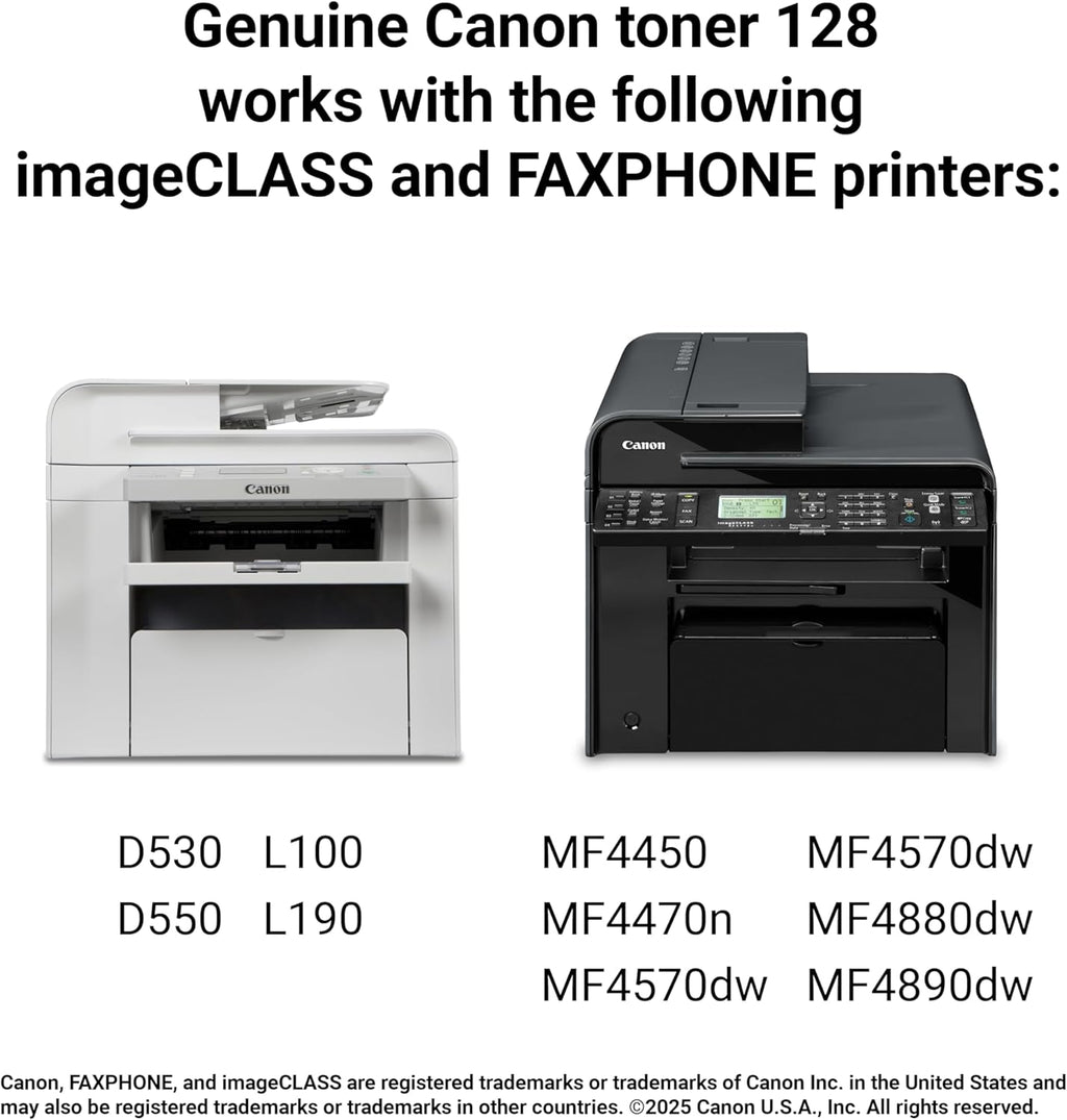 Canon Genuine 128 Black Toner Cartridge Compatible with MF4450, MF4770n, MF4570 Series, MF4800 Series, D530, D550, L100, L190