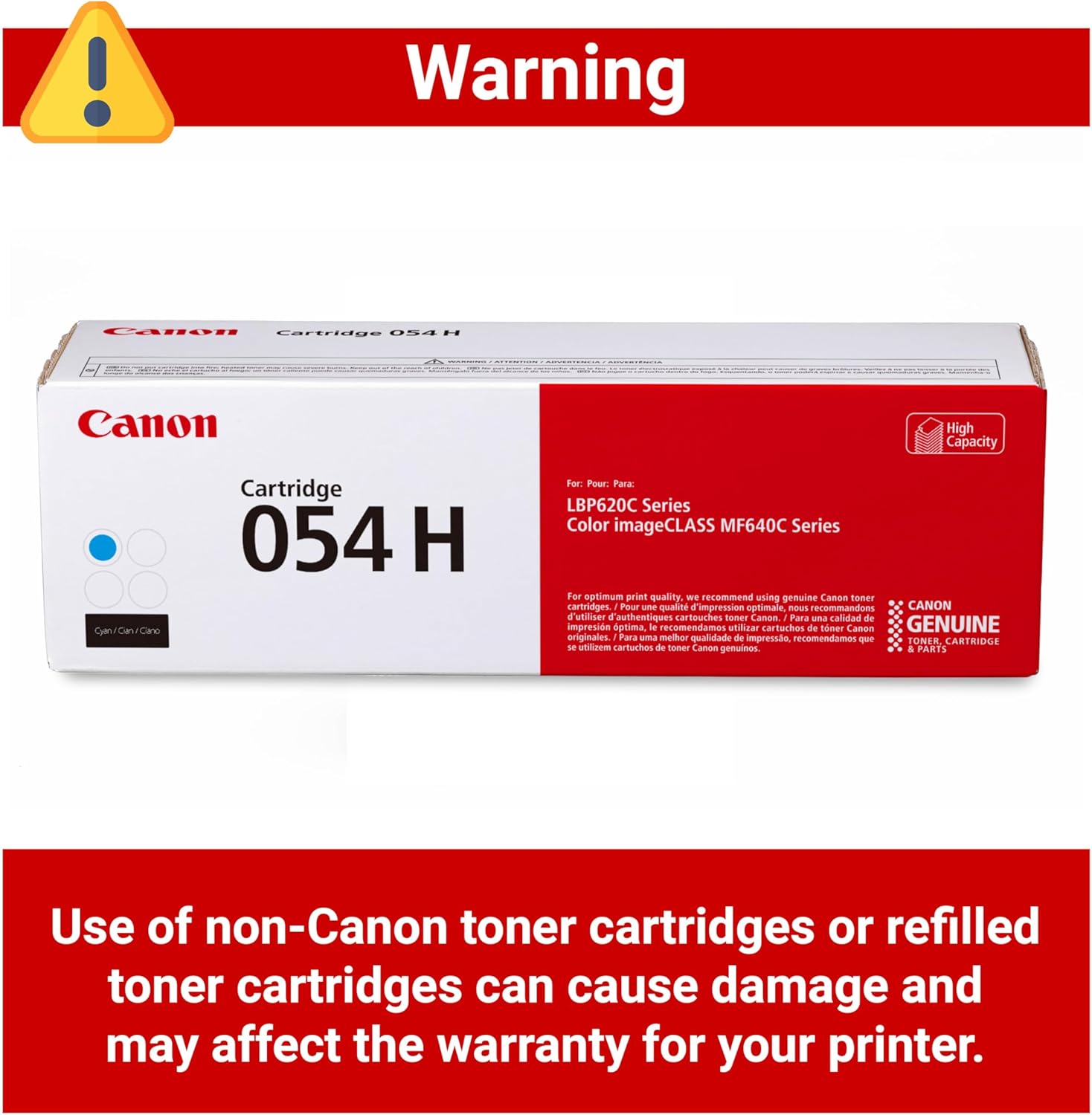 Canon Genuine 054 Cyan Toner Cartridge High Capacity Compatible with LBP622Cdw, LBP623Cdw, MF641Cdw, MF642Cdw, MF644Cdw