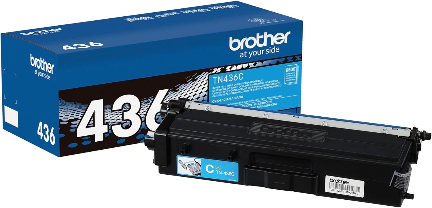 Brother Genuine Super High Yield Toner Cartridge, TN436C, Replacement Cyan Toner, Page Yield Up to 6,500 Pages, Amazon Dash Replenishment Cartridge, TN436