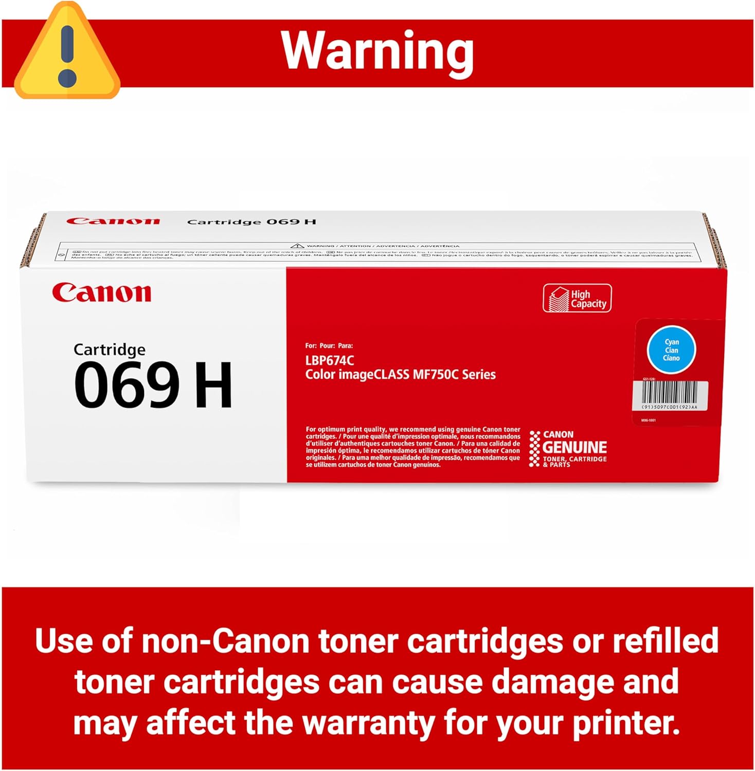 Canon Genuine 069 Cyan Toner Cartridge High Capacity Compatible with MF753Cdw, MF751Cdw, LBP674Cdw